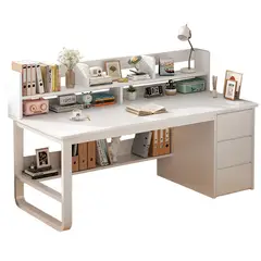 WUWAWDOGA - Escritorio C Cajones Estanteria P Libros Organizador 120x103x50cm Blanco