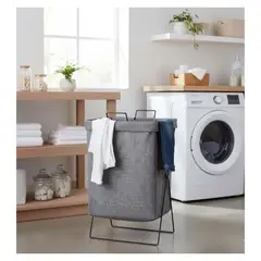 GENERICO - Canasto ropa sucia plegable gris 35x25x58.5cm casa viva