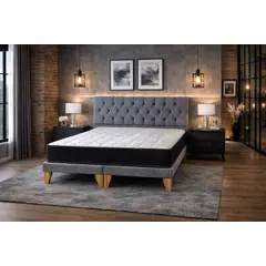 GENERICO - Set Cama 2 Plazas con Colchón Bonell + Box Tapizado + Respaldo Capitone Gris