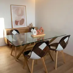PANDALINO - Comedor Mesa Xinia 130x80 + 4 Silla Patchwork Da Vinci - Ecocuero Café