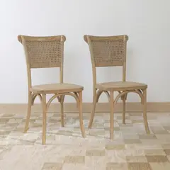 VENHOOUSE - Pack 2 Sillas Crossback Tejida Madera Rattan Natural