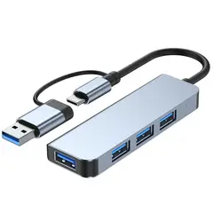 GENERICO - Hub USB 3.0 Aluminio 4 Puertos con Adaptador USB-C Híbrido