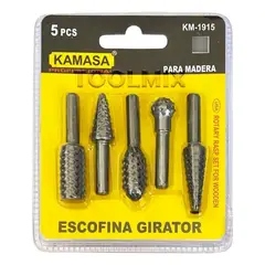 KAMASA - Set Juego 5 Brocas Escofina Para Madera 1/4 Max 20.000 Rpm