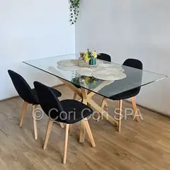 CORI CORI - Comedor Madrid 140x80cms + 4 Sillas Capitonne Lino