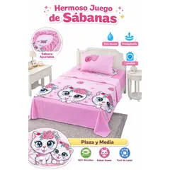 GENERICO - Juego de Sabanas 1.5 Plazas. 3 Piezas. Color Rosado Gatitos