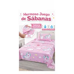 GENERICO - Juego de Sabanas 1.5 Plazas. 3 Piezas. Color Rosado Unicornio