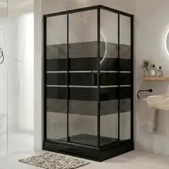 JOYTEK - Shower Rectangular Style Negro 120x80x198cm Incluye Receptáculo