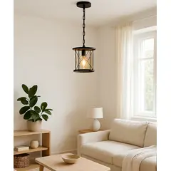 WANT - Lampara Colgante De Hierro Farol Vintage E27 Negro