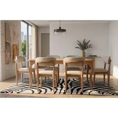 MUEBLES NATIVA - Comedor Mónaco 90x160 - 6 sillas tapiz Crudo