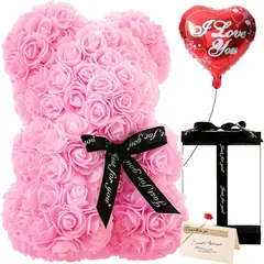 MOVI - Oso de Rosas 26 cm de Goma EVA con Caja Transparente – Regalo Romántico Duradero