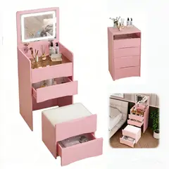 UENMI - Mesa De Maquillaje Con Espejo Y Luz Y Taburete Oculto Rosa