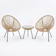 IDEEHOUSE - Juego De Terraza Balcón 2 Sillas Y 1 Mesa Redonda Beige