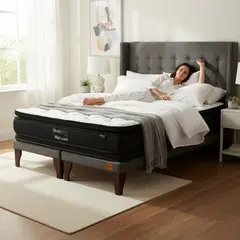 BLOCCARE - Cama Super King Box 8cm - L200cm +Colchon Black Prime - Modelo Dos + Respaldo/ Con Pata 4.5Cm (Gris)