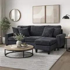 WDS HOME - Sofá Seccional Reversible (Derecho Izquierdo) Tela Gris. Bergen