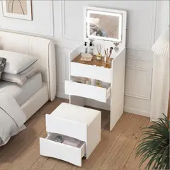 UENMI - Mesa De Maquillaje Con Espejo Y Luz Y Taburete Oculto 60cm