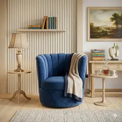 MUEBLES NEW - SITIAL FLOR GIRATORIO AZUL FELPA.