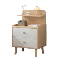 RIOVEO - Velador 2 Cajones Mesa De Noche Color Madera Clara Multiuso