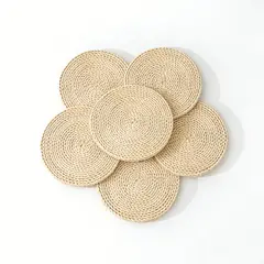 RIOVEO - Set 6 Individuales Mantel Fibra Natural Pack 6 Yute 35 Cm Beige Lisa