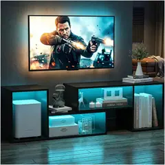 ROHE - Rack TV 55” 145x35x49cm Extensible con Luz RGB Negro