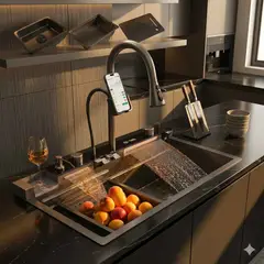 GREENPRO - Lavaplatos Fregadero Digital 7 Modos Acero Inoxidable Lavavasos Termómetro Escurridor