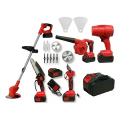 GENERICO - Set De Jardín Inalámbrico 4 Piezas 21v Con 2 Baterías Rojo