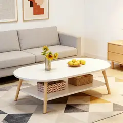 EVERSO - Mesa Auxiliar De Centro Redonda Madera 2 Niveles 20x60x42cm