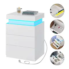 UENMI - Mesita De Noche Inteligente Con 3 Cajones E Iluminación