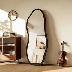 SANTU HOME & DECO - Espejo Irregular Cuerpo Entero Negro 170x70cm Madera