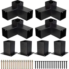 KUANGYE - Kit Brackets Pérgola 4 Soportes De 3 Vías + 4 Bases Columnas