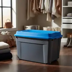 REYPLAST - Caja Bodega Móvil Tipo Baul Con Ruedas Reforzada 210 Litros Cuerpo Gris Tapa Azul Marca