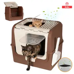 KOBA - Arenero Cerrado Gatos Michis Baño Sanitario Con Pala Filtro Marrón