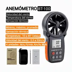 GENERICO - Anemometro profesional. Medidor de velocidad del viento. Temperatura. Sensación térmica