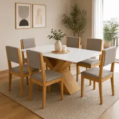 EXIT - Juego de Comedor 6 Sillas Trento Mesa 160x90 cm Blanco - Dubai