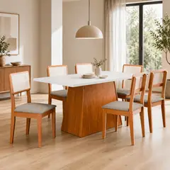EXIT - Juego de Comedor Trento 6 Sillas 160x90 cm Blanco y Madera