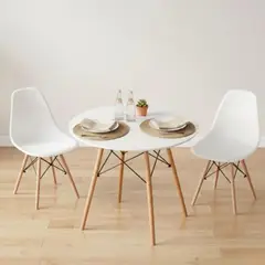 PANDALINO - Comedor Mesa Estela Blanca 80 cm + 2 Sillas Eames Blanca