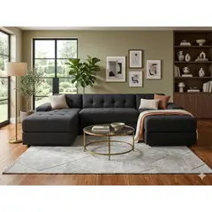 MUEBLES NEW - SOFA U SECCIONAL NEGRO LINO