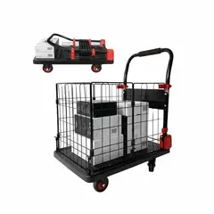 GENERICO - Carro de Carga Industrial Plataforma con Reja Malla 300 Kilos Negro