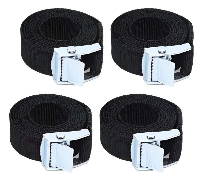 4 Cincho Correa Amarre Trinquete Hebilla Cinta Auto Moto 2m Color Negro