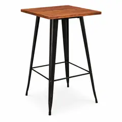 SPACE HOME - Mesa Alta Bar Negra Industrial Cubierta Madera 60x60x105