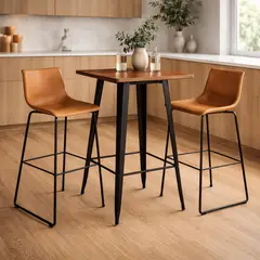 SPACE HOME - Mesa Bar Negra Estilo Industrial Cubierta Madera 60x60x105