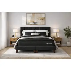GENERICO - Cama 2 Plazas Completa Negra - Base Europea + Colchón Excellense Plus 25CM + Respaldo Tapizado
