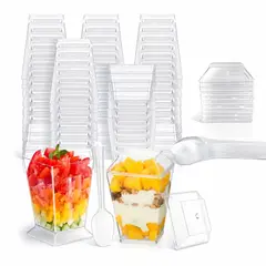 UMEXUS - Vaso O Pocillos C/tapa Y Cuchara 150 Ml Acrílico Postre X 50 Unidades