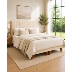GENERICO - Cama 2 Plazas Completa Beige - Base Europea + Colchón Excellense Plus 25CM + Respaldo Tapizado
