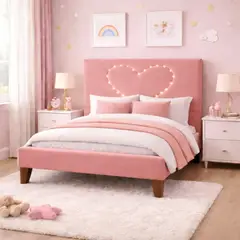 GENERICO - Cama Plaza y Media Corazón Palo Rosa Base + Colchón Mery Desing