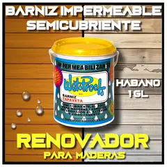 WETPROOF - BARNIZ REPARA MADERA EXTERIOR IMPERMEABLE SEMI-CUBRIENTE TAPAVETA WET PROOF® HABAN 1 GALÓN