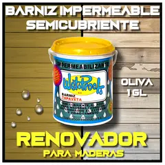 WETPROOF - BARNIZ REPARA MADERA EXTERIOR IMPERMEABLE SEMI-CUBRIENTE TAPAVETA WET PROOF® OLIVA 1 GALÓN