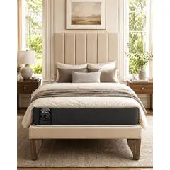 GENERICO - Cama Plaza y Media Turin Beige En Lino Respaldo + Base + Colchon Mery Desing