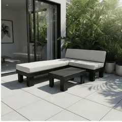 GENERICO - Set Living Terraza Negra Madera + Mesa Centro