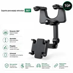 MOVI - Soporte Celular para Auto Espejo Retrovisor 360° Ajustable Plegable Universal Antideslizante