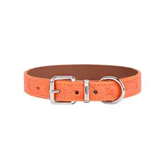 GENERICO - Collar Perro Eco Cuero 42 cm Diseño Patitas Ajustable - Naranja
